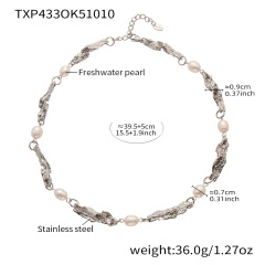 TXP433-Freshwater Pearl Steel Color Necklace 40+5cm