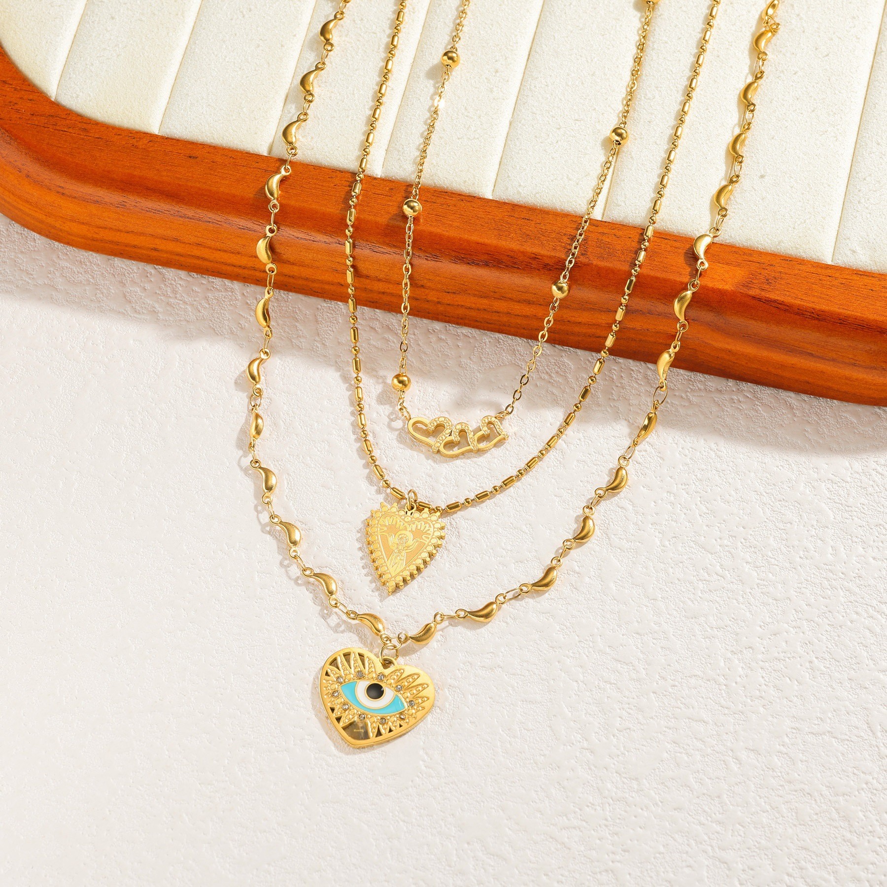 Stainless Steel Devil's Eye Heart Sweater Chain Necklace For Women Design Accessories Skull Head Dot Sentence Necklace