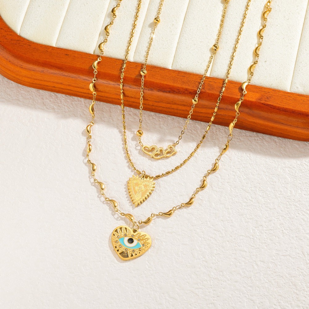 Stainless Steel Devil's Eye Heart Sweater Chain Necklace For Women Design Accessories Skull Head Dot Sentence Necklace