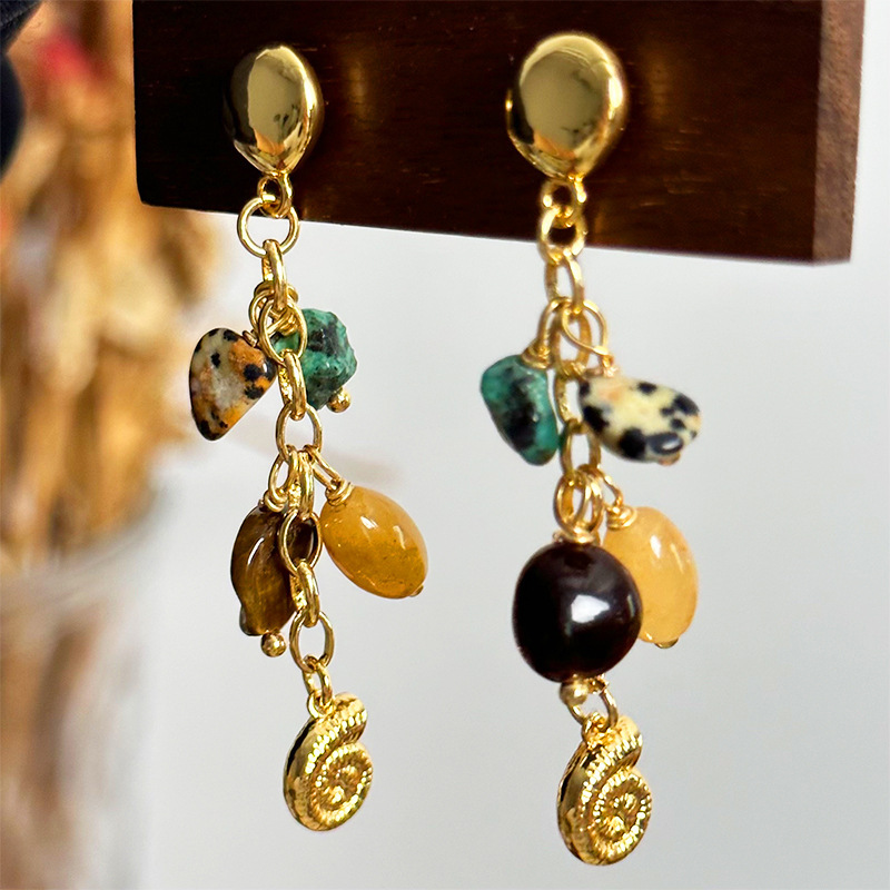 Colorful Natural Stone Earrings Casual Beach Snail Fashion Trendy Hoop Earrings Women's Jewelry Accessories