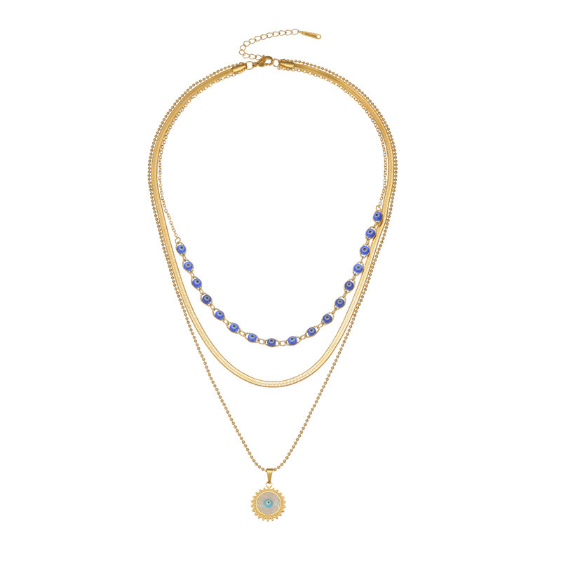 18K Gold Plated Long Necklace Stainless Steel Material Multi-layer Devil's Eye Sweater Chain Jewelry Accessories For Women