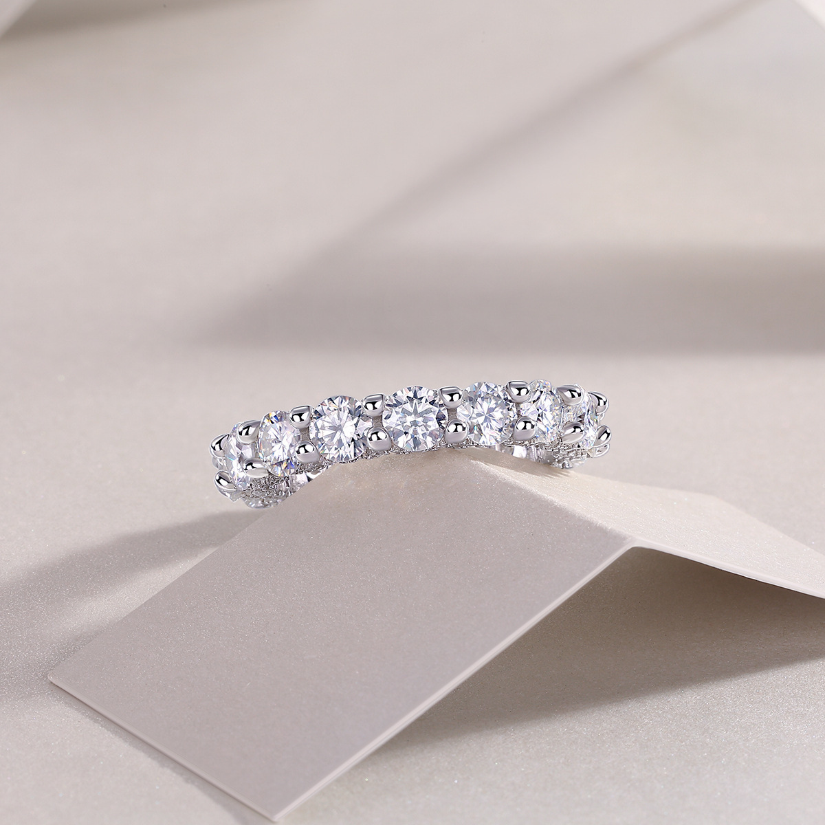 925 Sterling Silver Moissanite Geometric Rings GRA Certificate