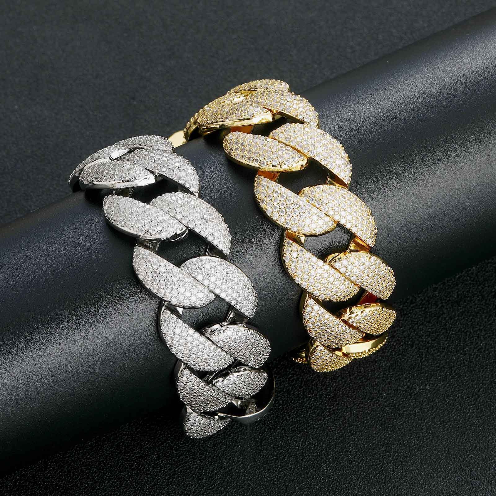 Qiji Hip Hop Necklace 22mm Wide Bubble Cuban Chain 5 Rows Diamond Personality Dominant Trendy Zircon Men's Jewelry Accessory