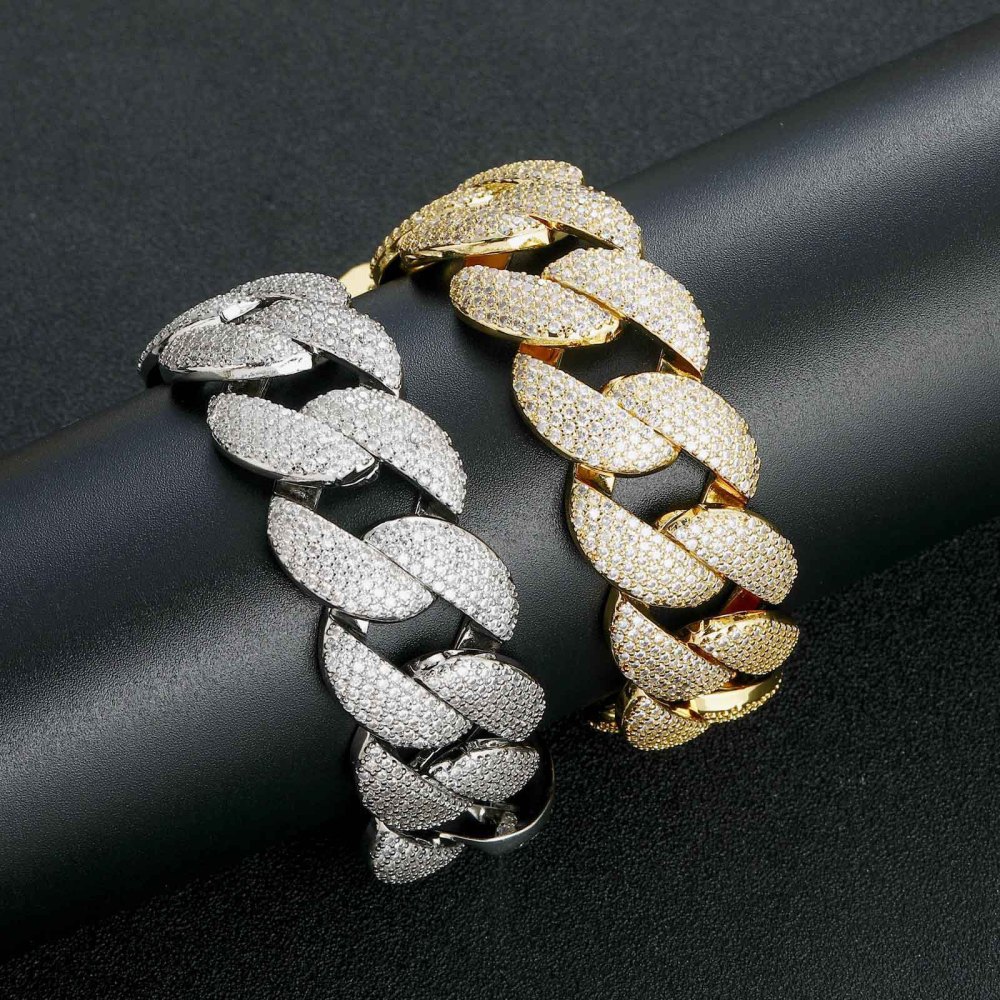 Qiji Hip Hop Necklace 22mm Wide Bubble Cuban Chain 5 Rows Diamond Personality Dominant Trendy Zircon Men's Jewelry Accessory