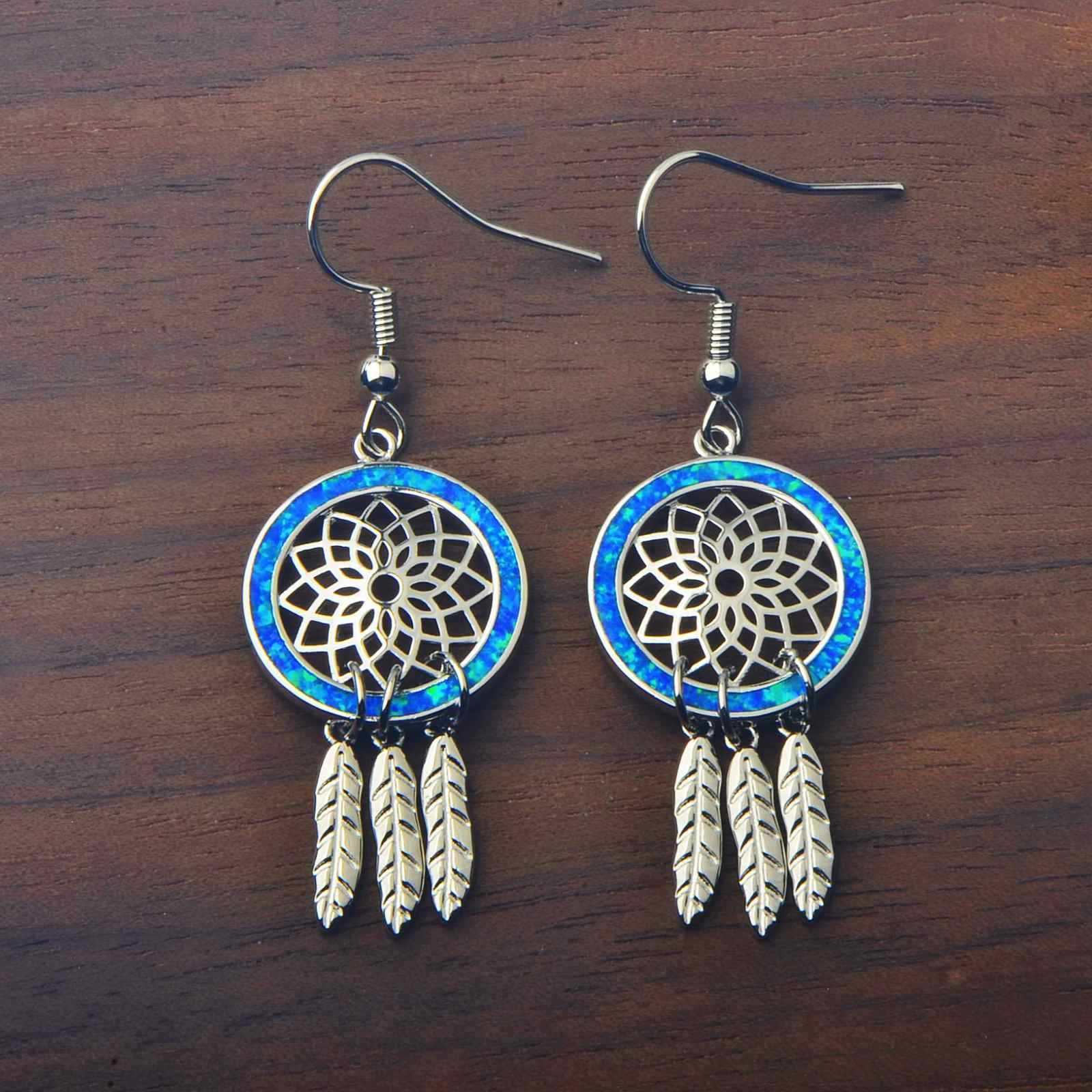 Oceanic Dream Weaving Opal Earrings Beach Girl Sweet Style Geometric Pattern Copper Jewelry Accessories