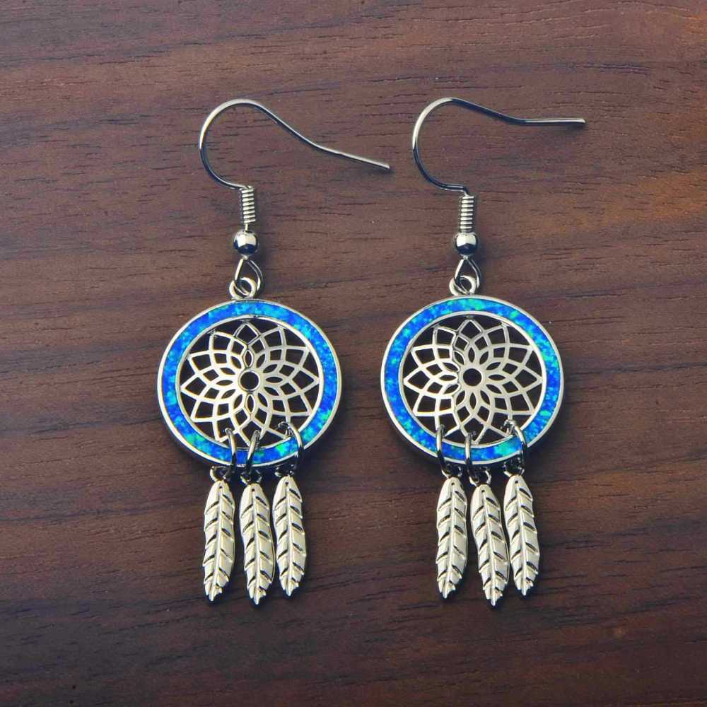 Oceanic Dream Weaving Opal Earrings Beach Girl Sweet Style Geometric Pattern Copper Jewelry Accessories