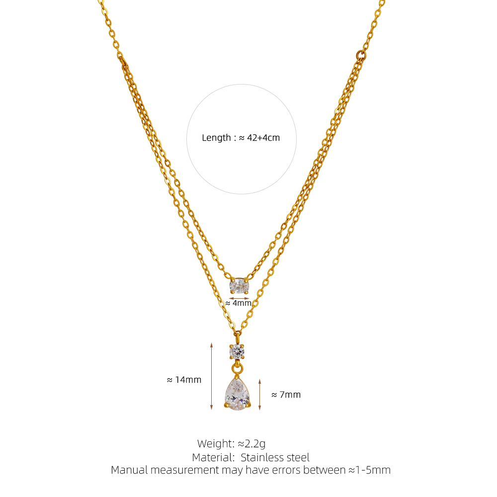 New Smart Water Drop Diamond Necklace Stainless Steel Plated 18K Gold Double Layer Clavicle Chain Autumn And Winter Sweater Coat Accessories