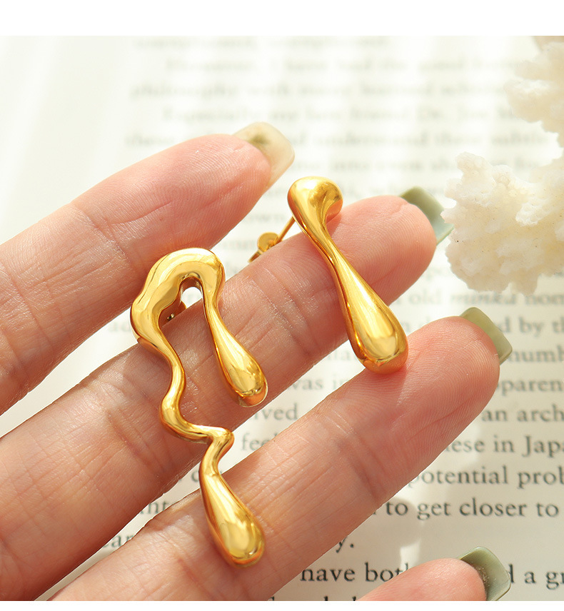 PVD Coated Real Gold Plated 18K Gold Water Droplets 304 Stainless Steel Fashion Waterproof Non Tarnish Earrings