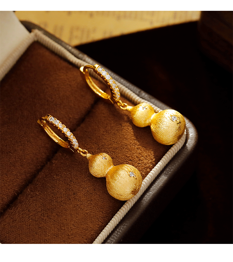 Gold Plated Copper Gourd Pendant Earrings Women's Luxury Style Dangle Earrings Fashionable Trendy Female Jewelry Accessories