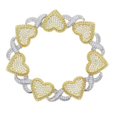 Trendy Copper Embedded Zircon Heart Shaped 8 Link Bracelet Unisex Hip Hop Punk Style Jewelry Fashion Accessory