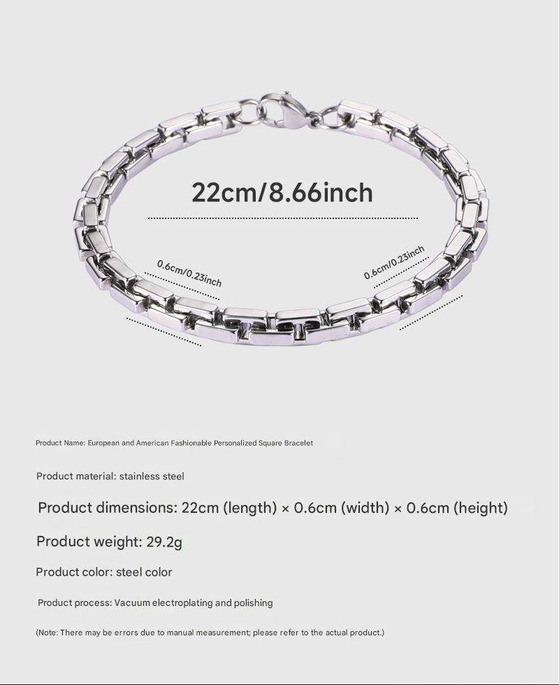 304 Stainless Steel Men's Accessories Four-Sided Embossed Square Tooth Pattern Spliced Tassel Necklace Simple Design Vintage Men's Trend