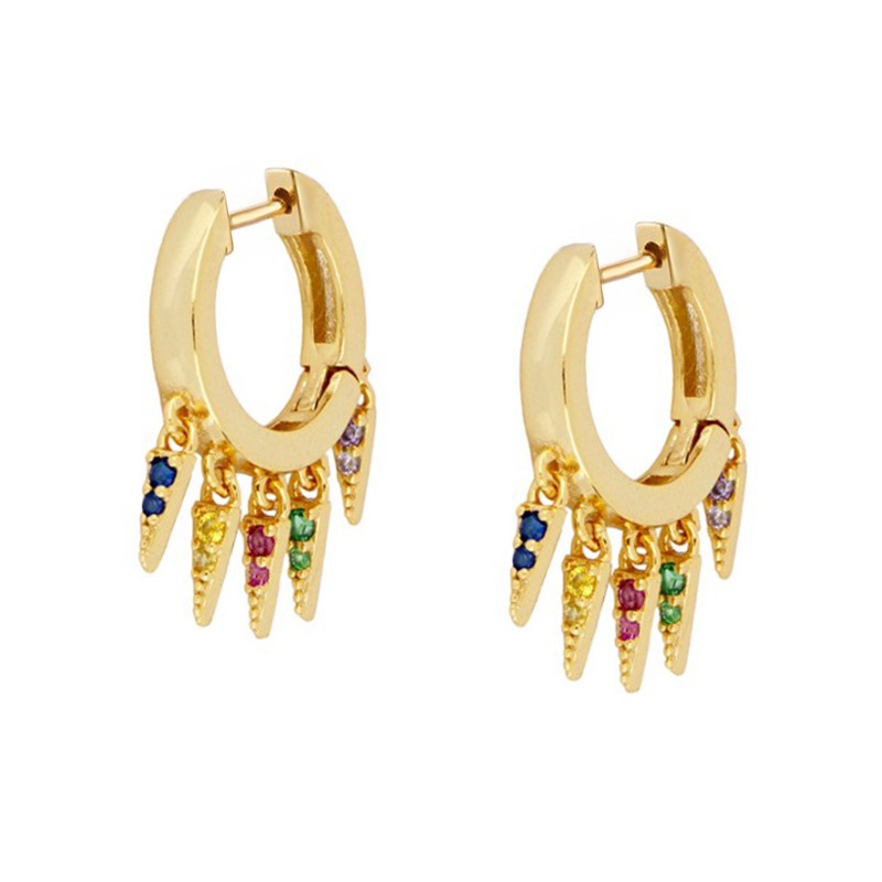Fashion Copper Inlaid Zircon 18k Gold Plated Tassel Pendant Earrings