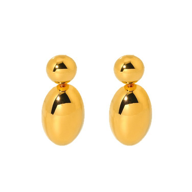 Geometric Stainless Steel Earrings Gold Plated 18K Smooth Surface Oval And Round Shaped Fashionable Women's Jewelry Accessories