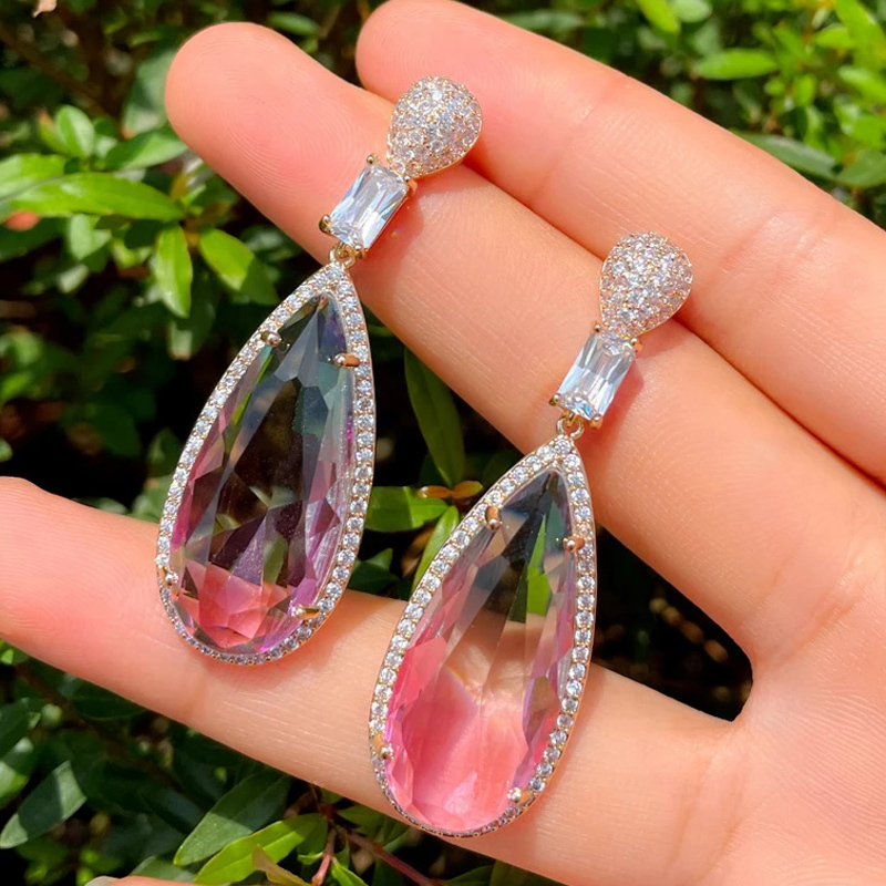 1 Pair Casual Vintage Style Classic Style Water Droplets Copper Zircon 14K Gold Plated Drop Earrings