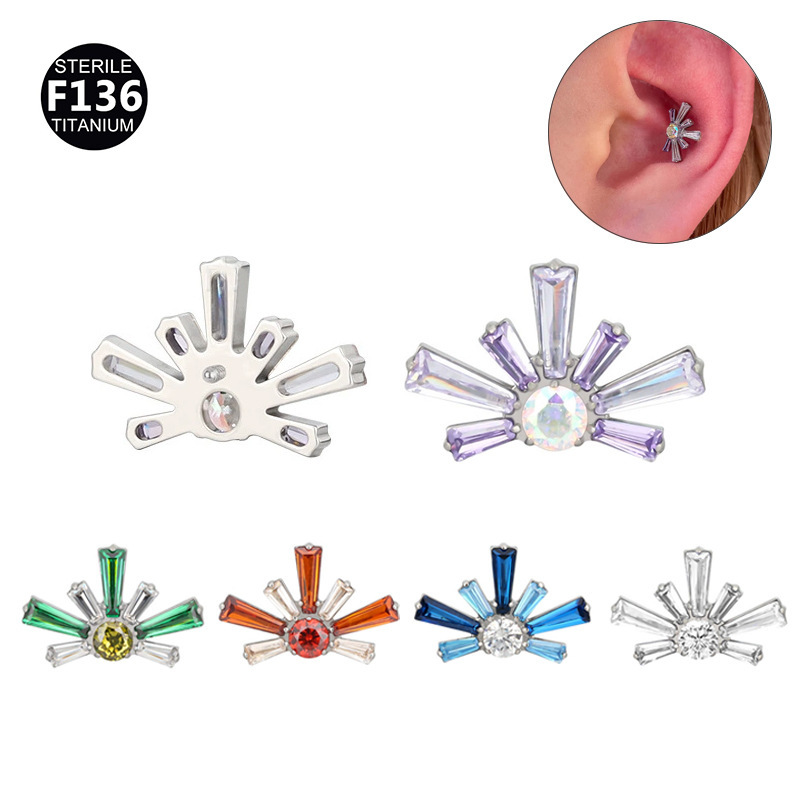 Titanium Alloy Daisy Gradient Firework Zircon Ear Studs Lip Tunnels Bone Studs Body Piercing Jewelry Unisex Fashion Accessories