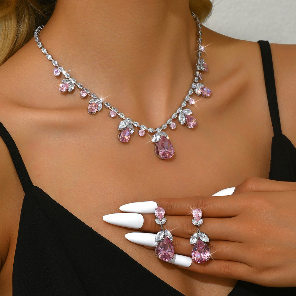 Fashionable Necklace Earring Set For Women Wedding Dress Evening Gown Accessories Zirconia Jewelry Star Moon Cloud Universe Pattern