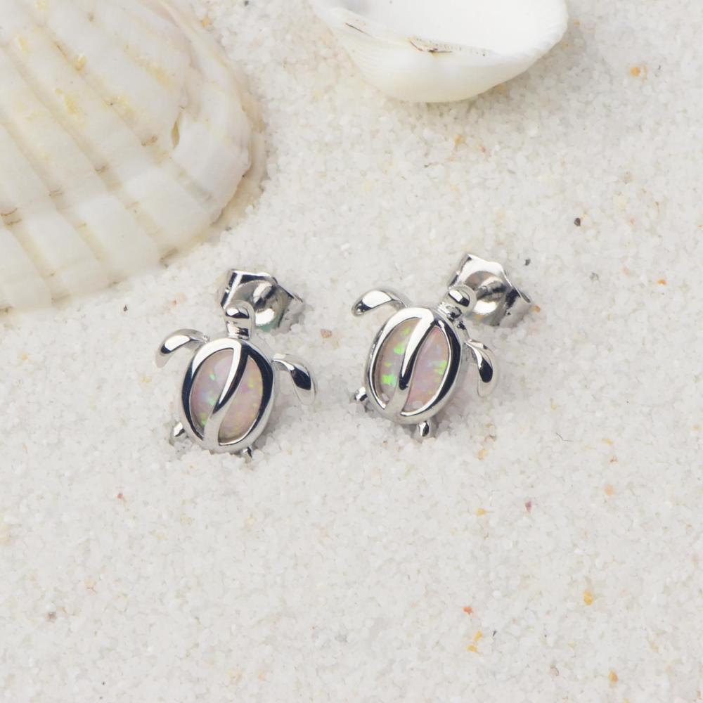 Adorable Pink Opal Turtle Earrings For Girls Trendy Geometric Pattern Holiday Style Copper Jewelry Accessories