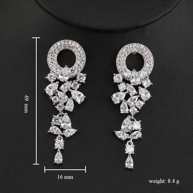 Rakol Vintage Geometric Round Flower Ring Earrings For Women Luxury Micro Inlaid Zircon Tassel Earrings Fashion Copper