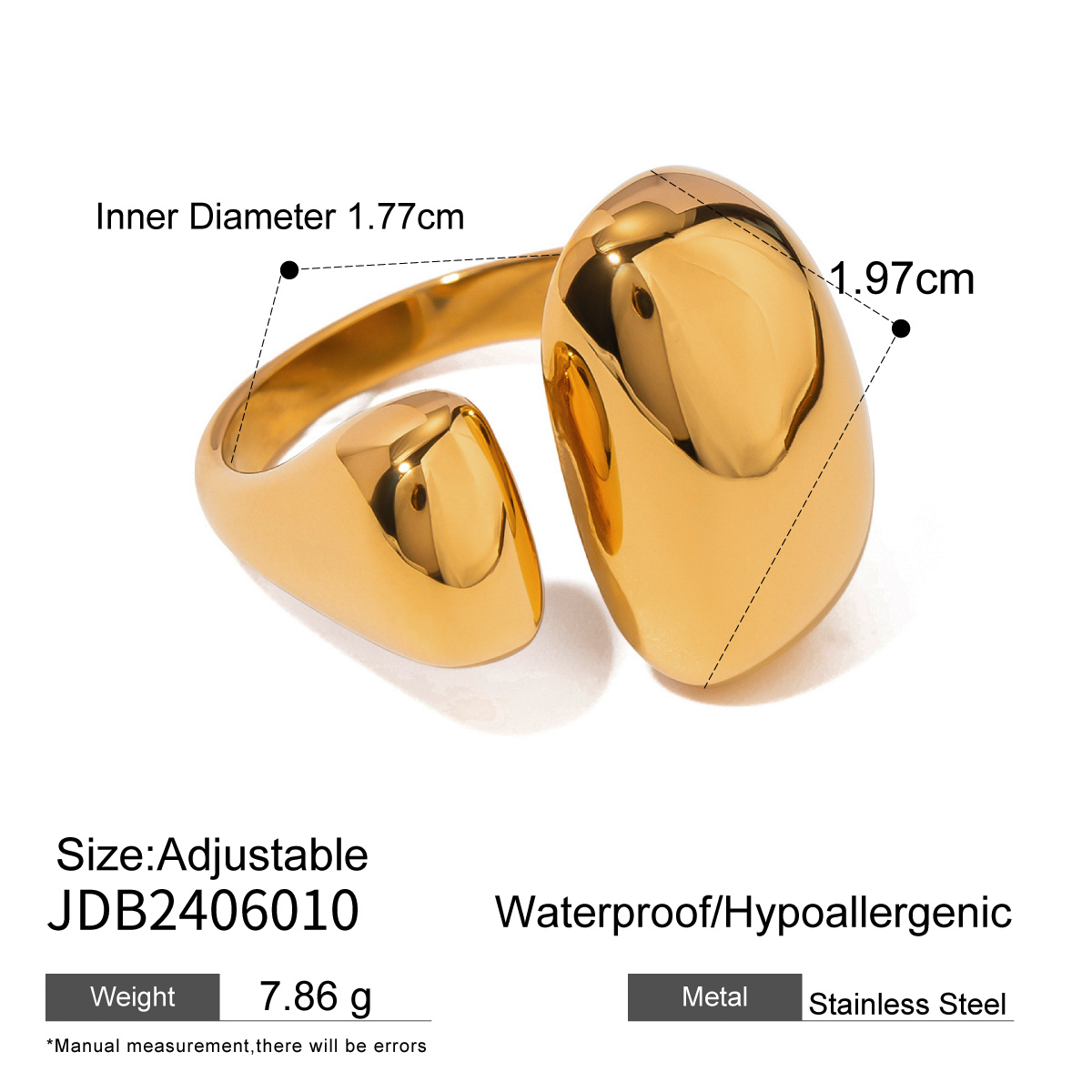 304 Stainless Steel Solid Color PVD Coated 18K Real Gold Plated Elegant Luxurious Classic Style Open Rings