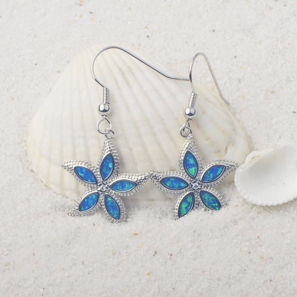 Colorful Women's Opal Starfish Earrings Fashionable TikTok Ins European Style Jewelry Accessories Animal Pattern Copper Material