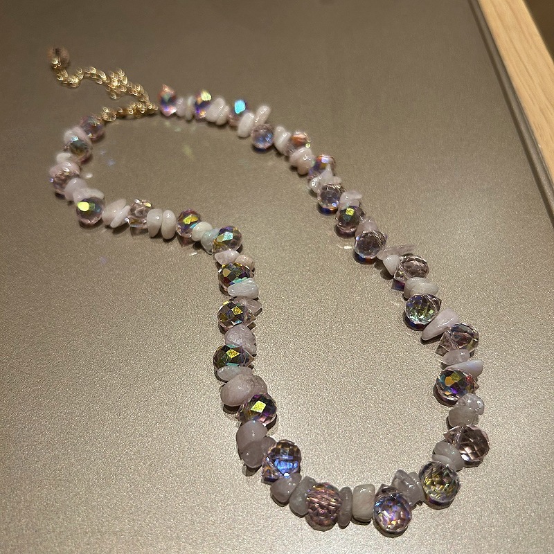 Bohemian Crystal Irregular Natural Stone Necklace Women's Geometric Pattern Round Diamond Jewelry Accessory Chain Design