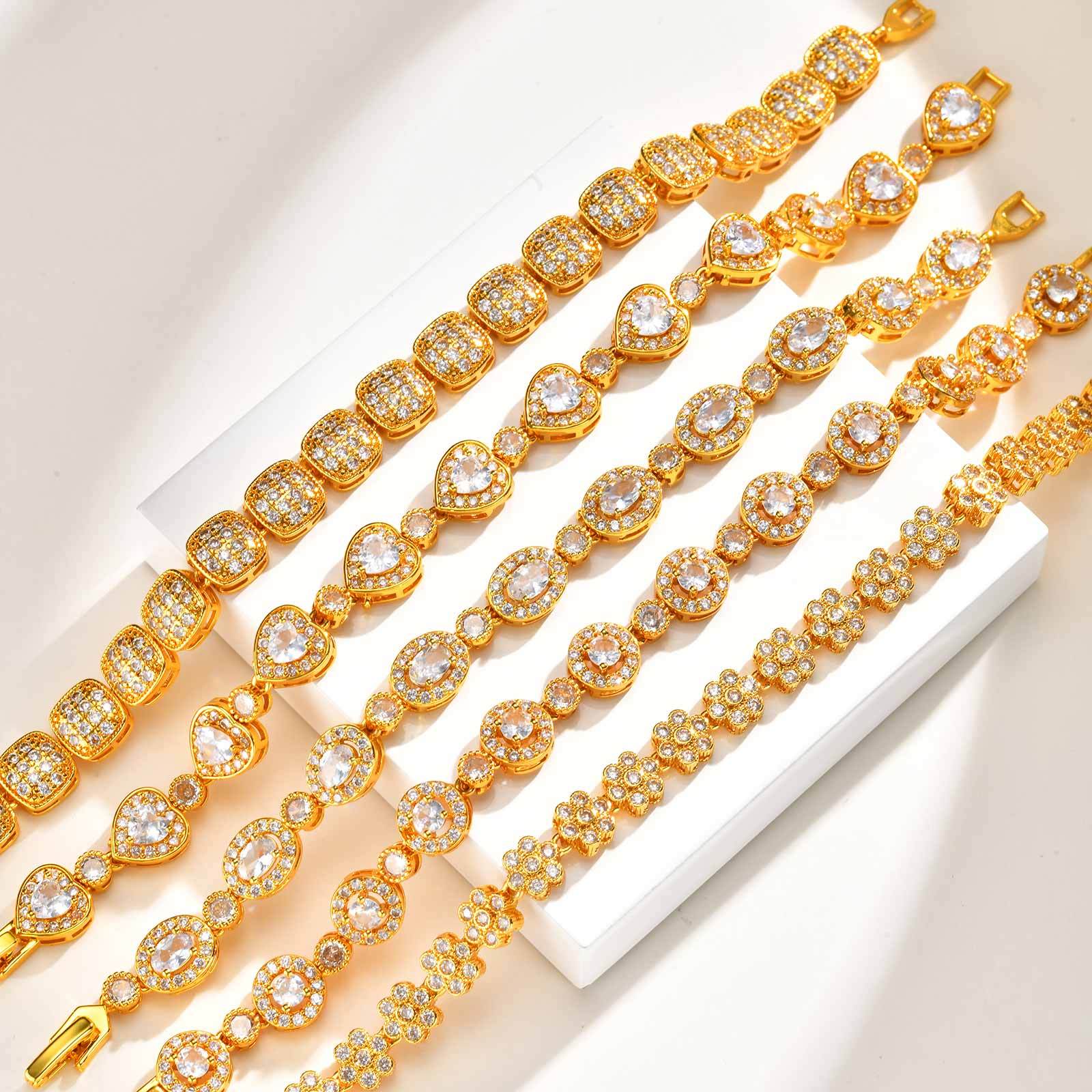 INS Style Copper Material Zircon Inlaid Bracelet Natural Light Luxury Feng Shui Plated 18K Real Gold Geometric Pattern Women's Jewelry Clasp Accessories