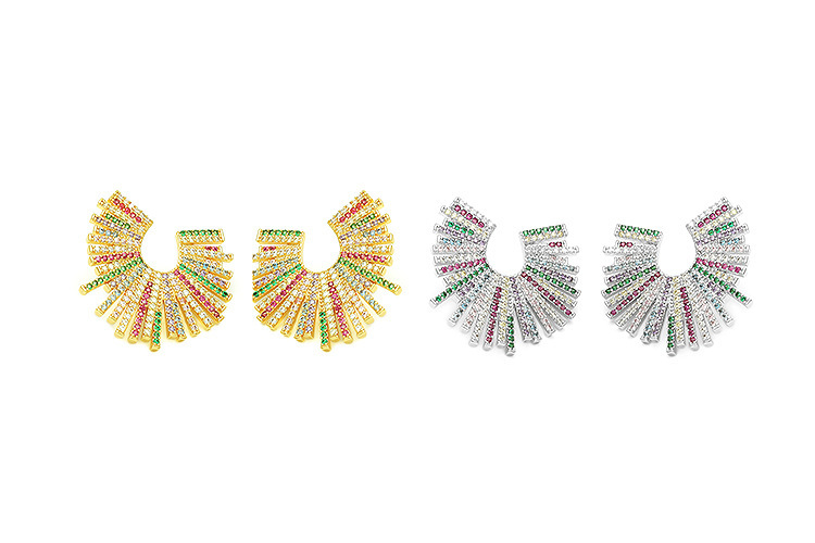Exaggerated Geometric Mixed Color Zircon Inlaid Gold Plated Earrings Fashionable Personality U-Shaped Jewelry Accessories