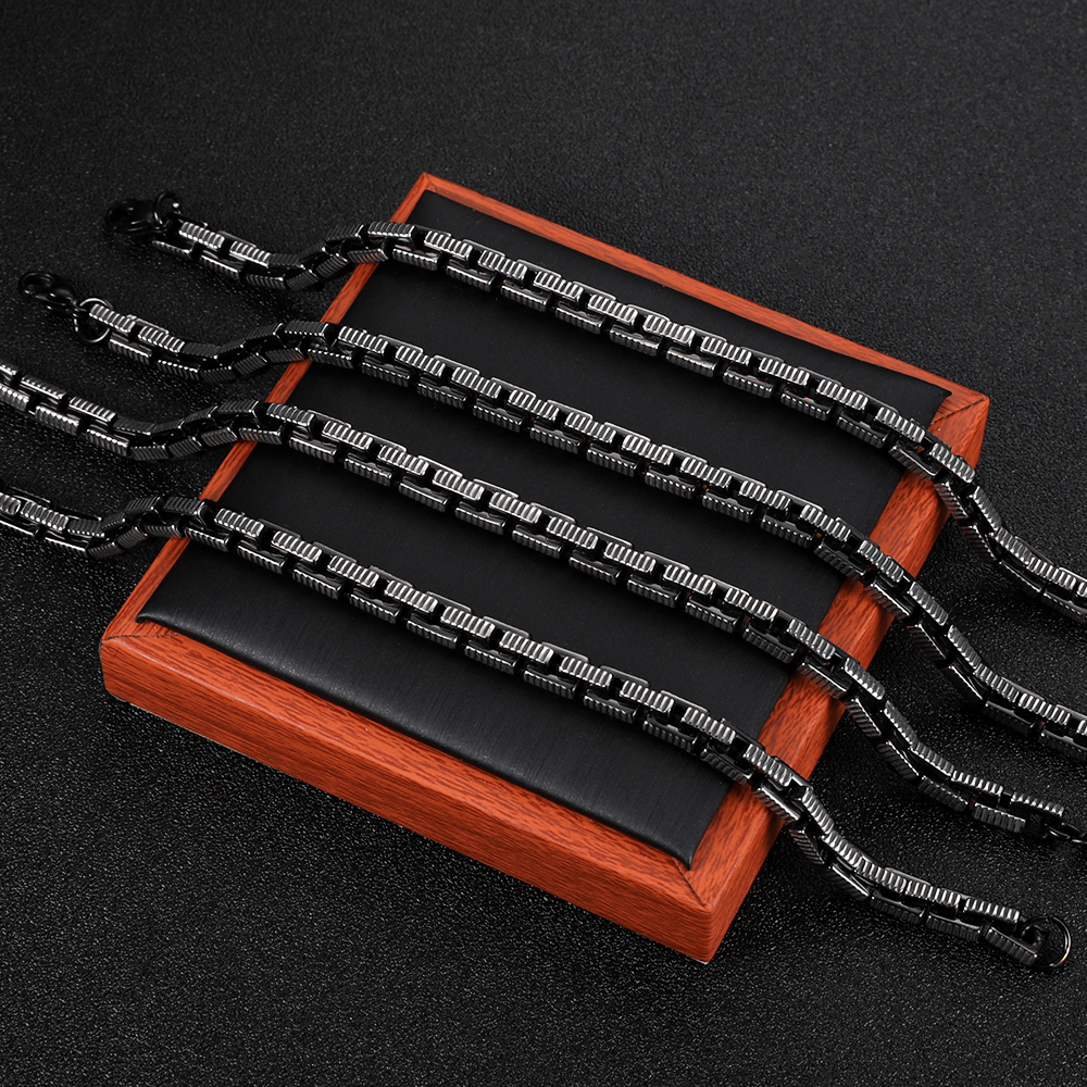 304 Stainless Steel Men's Accessories Square Serrated Pattern Handmade Chain Non-Fading Jewelry Unisex Spliced Tassel