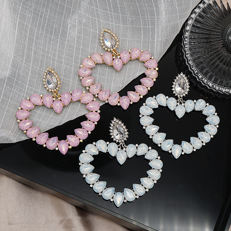 Large Hoop Earrings Heart-shaped Full Diamond Women's Jewelry Accessories