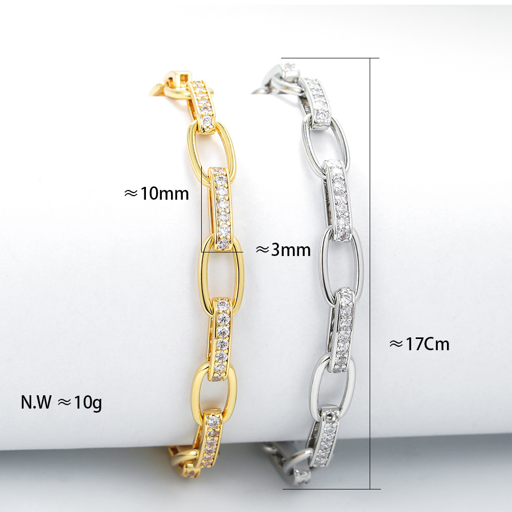Simple Geometric Copper Inlaid Zircon New Cable Chain Bracelet