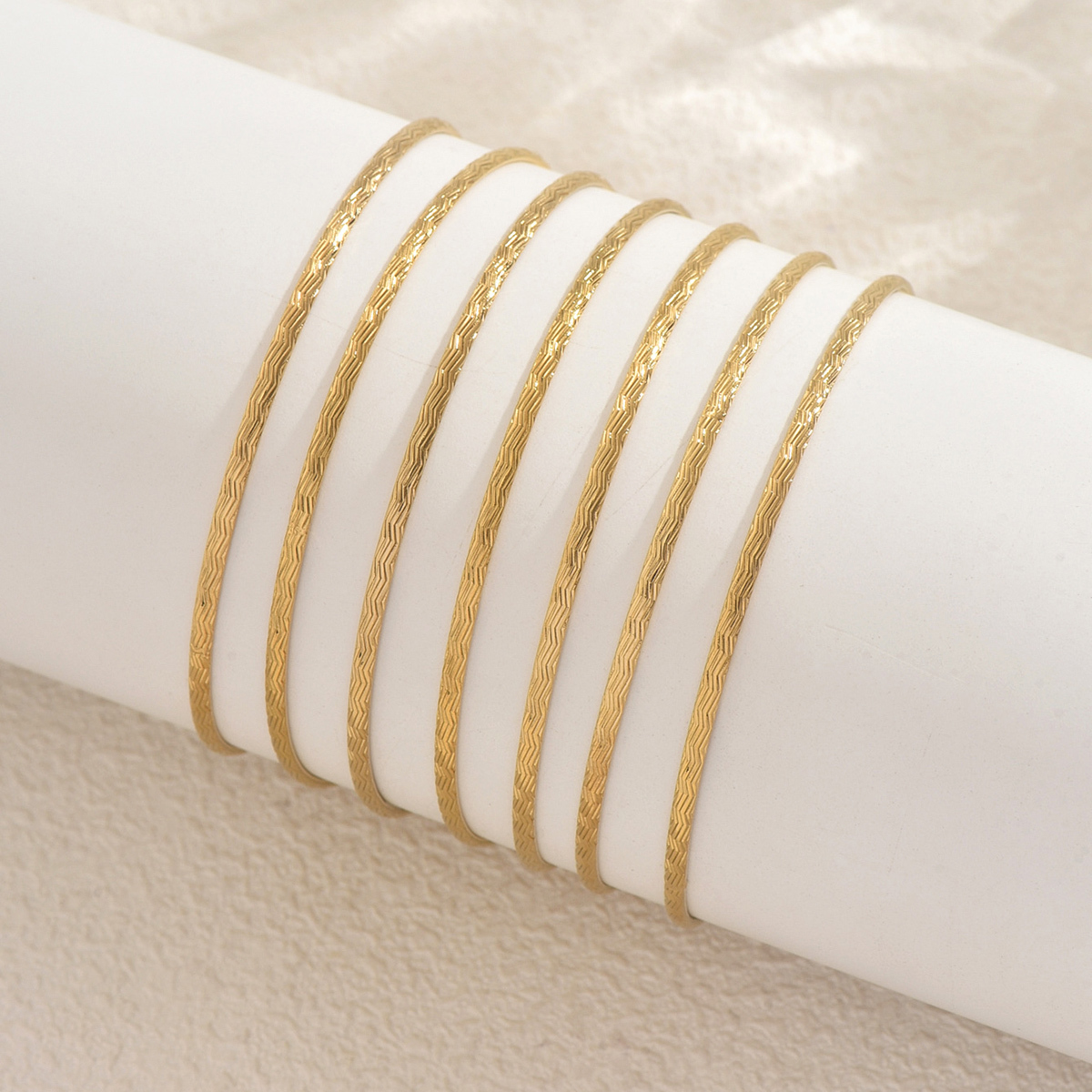 7-Piece Set Elegant Versatile Stainless Steel Wave Texture 68mm Bracelets Women's Festive Daily Commuting Jewelry Accessories