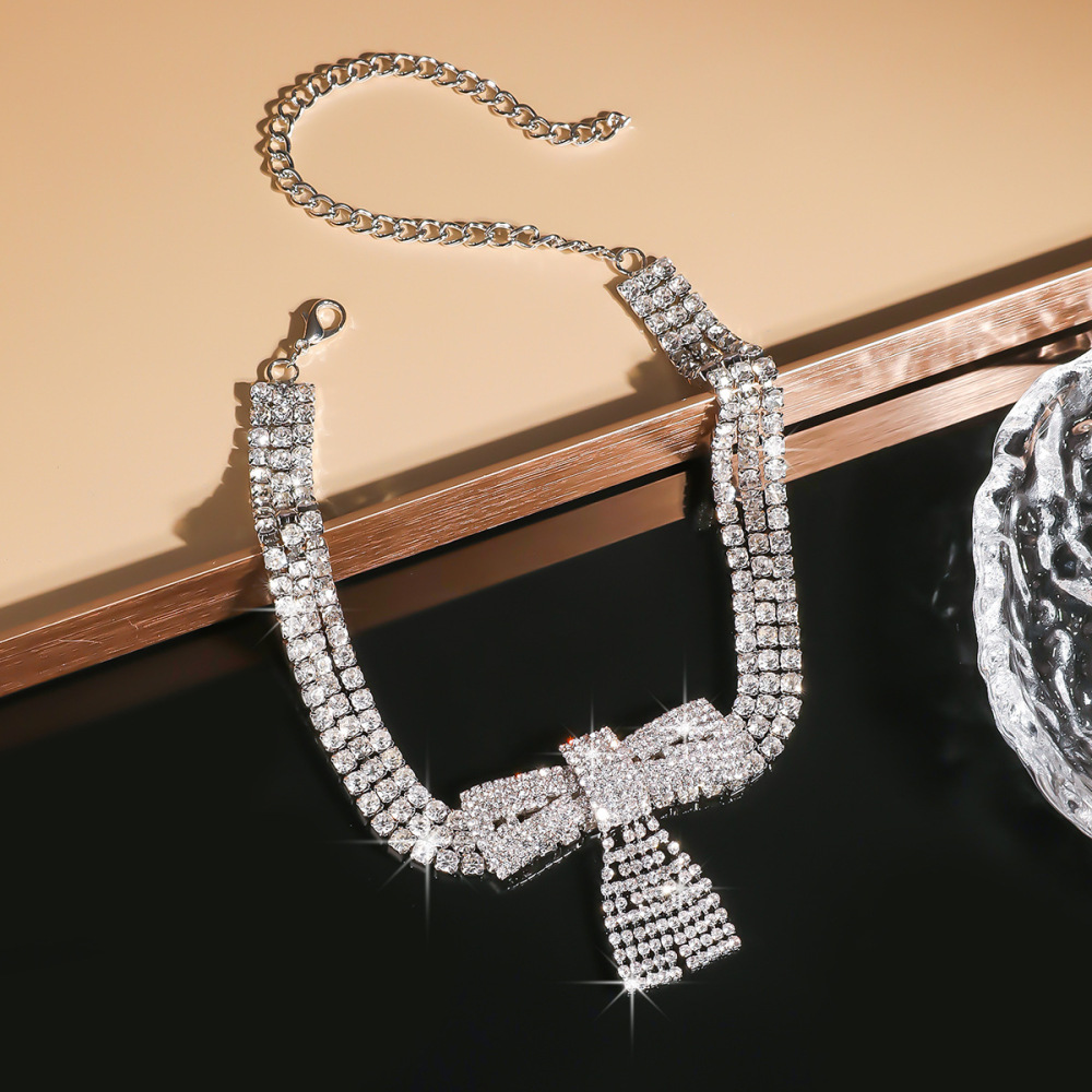 Jewelry Accessories Sexy Full Diamond Large Bow Necklace Choker Diamond For Women