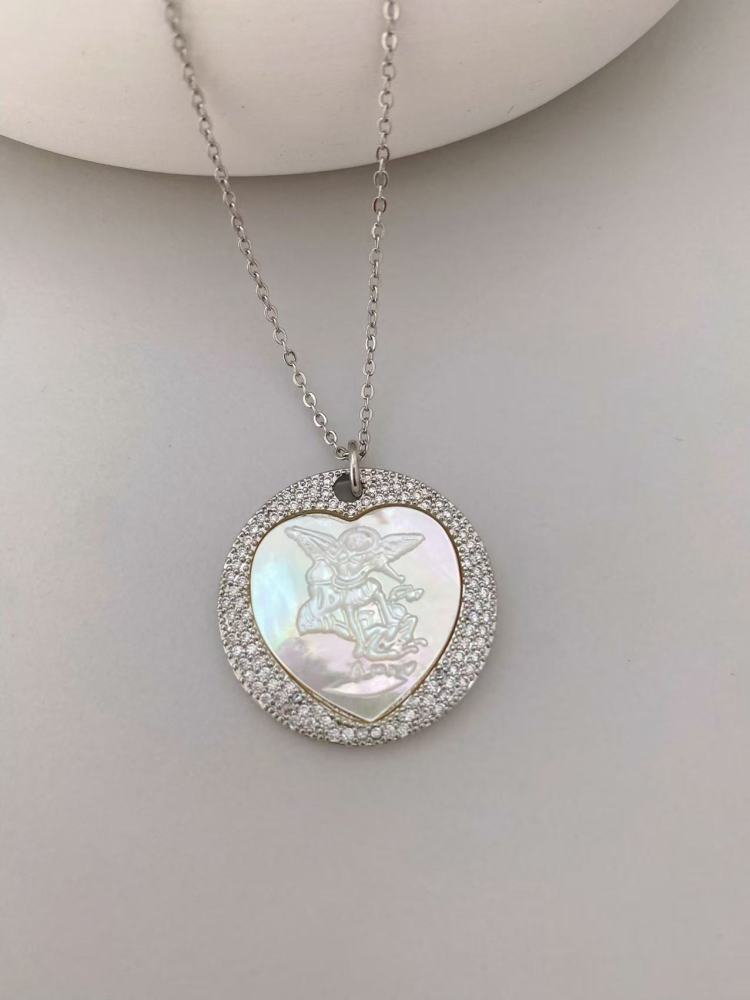 New Zircon White Mother-of-Pearl Guadalupe Pendant Women's European Style Jewelry Accessories Geometric Pattern Electroplated