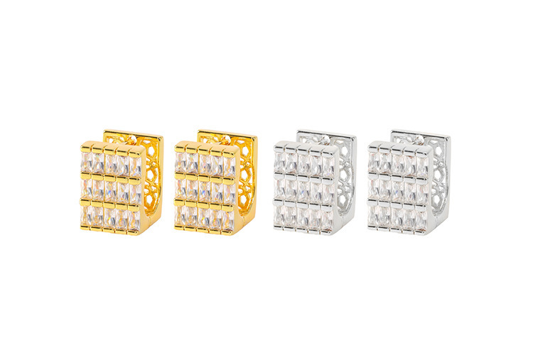 Elegant Geometric Pattern Zircon Earrings Colorful Square Heavy Work Gold Plated Luxury Women's Fashion Jewelry Accessories