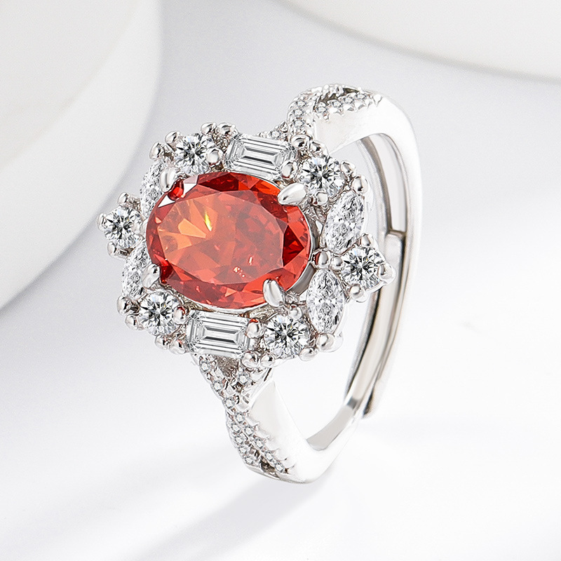 Luxurious High Carbon Diamond 7x9 Pigeon Egg Ice Flower Cut Plated Platinum Ring Fashion Geometric Pattern Live Direct Sale