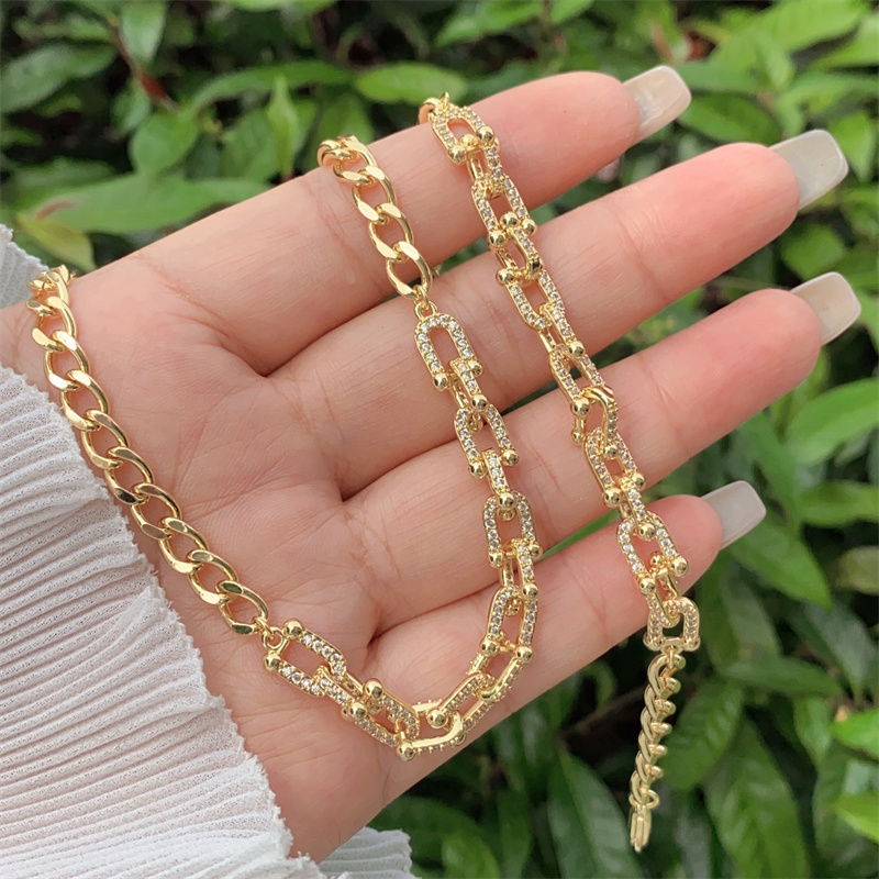 Classic Simple Copper Plated 18K Gold Zirconia Necklace Bracelet Set Adjustable Fashionable Unisex Daily Wear Gift Suitable