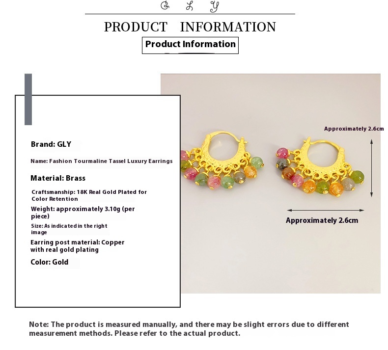 Elegant Chinese Court Style Tassel Topaz Stone Unique Women's Fashionable Versatile Trendy Earrings Geometric Pattern Retro Design
