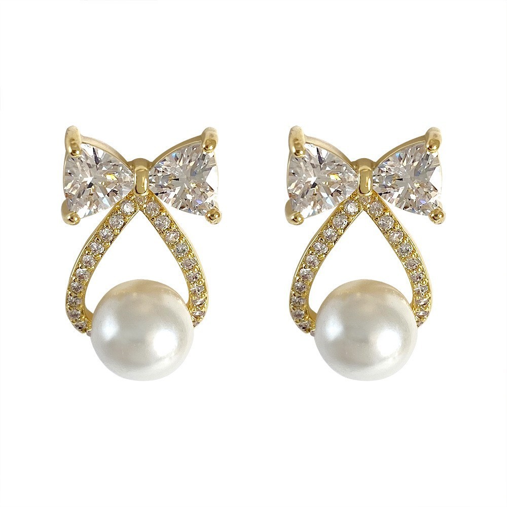 Fashionable Butterfly Knot Waterdrop Earrings Women's Lightweight Luxury Design Geometric Pattern Copper Jewelry Accessories