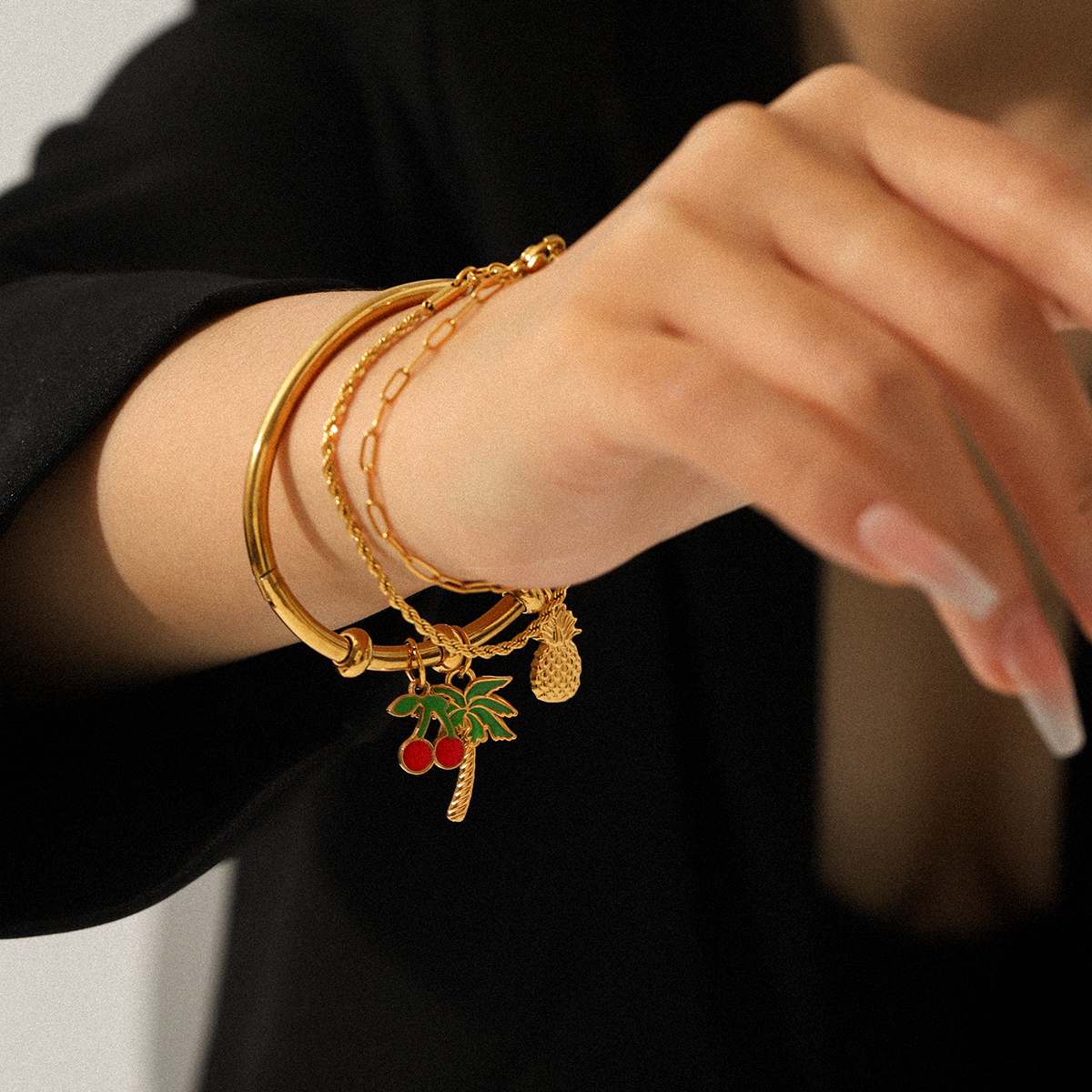 Jewelry Cherry Coconut Tree Pineapple DIY Pendant 18k Gold Stainless Steel Bracelet Niche Titanium Steel Hand Accessories
