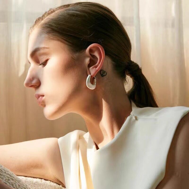 Elegant Geometric Pattern Enamel Earrings For Women Vintage High-End Small-Batch Design Fashionable Copper Jewelry Accessories