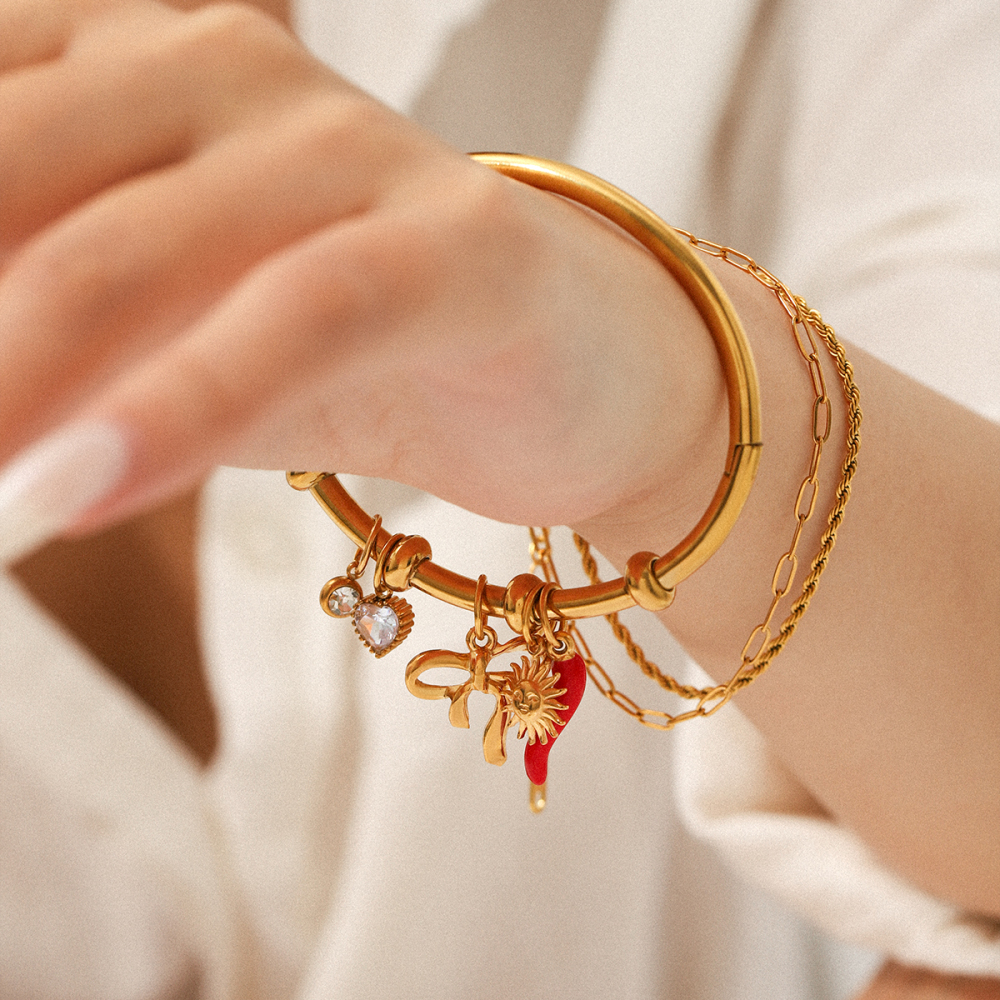 Stainless Steel Titanium Steel Butterfly Knot Oil Drop Pepper Zirconia Bracelet DIY Jewelry Accessories Everyday Wear For Women