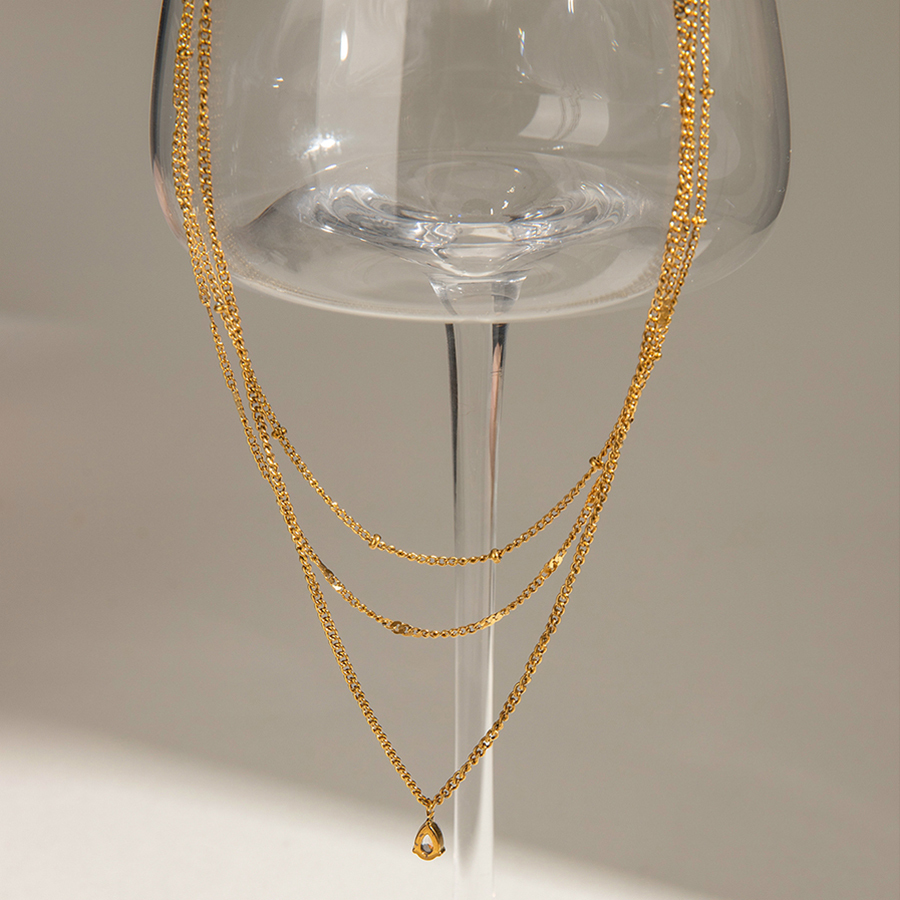 304 Stainless Steel Geometric PVD Coated 18K Real Gold Plated Simple Style Classic Style Cable Chain Three Layer Necklace