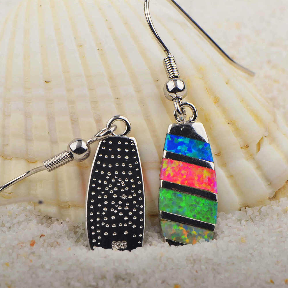 Colorful Women's Opal Long Rectangle Simple Style Jewelry Earrings Fashionable TikTok Ins European Style Jewelry Accessories