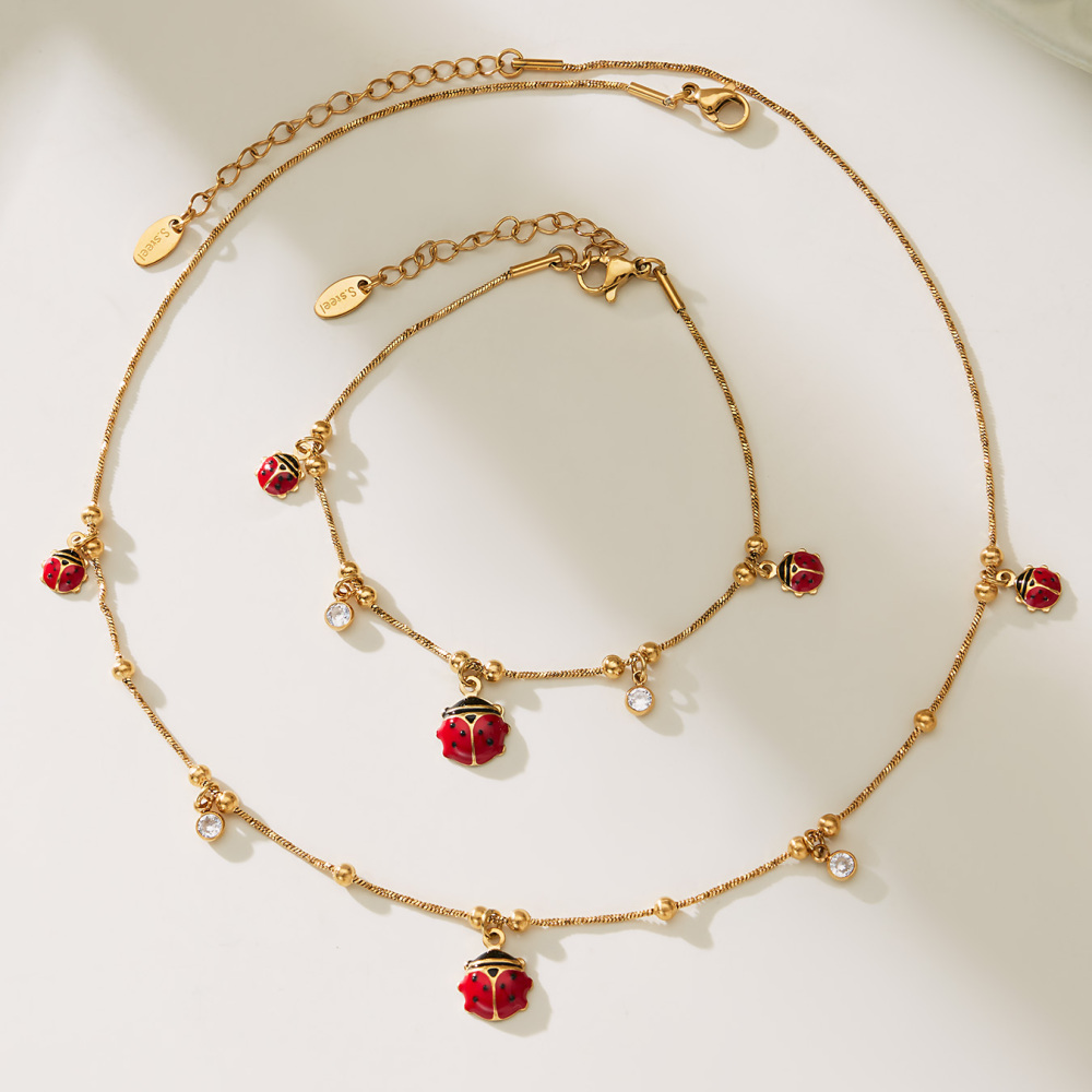 304 Stainless Steel DIY Multi Pendant Necklace Bracelet Ladybug Zircon Jewelry Accessories Geometric Vacuum Plating