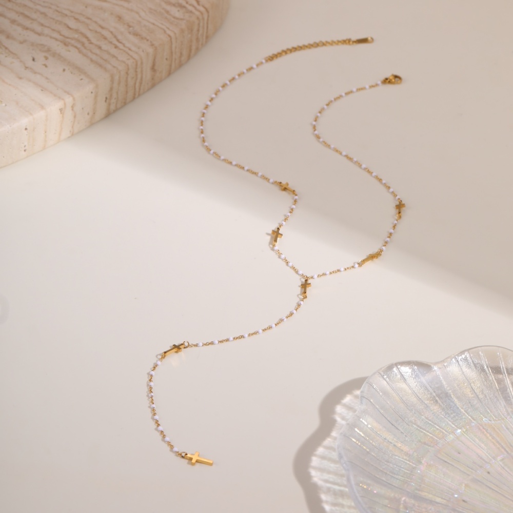 Fashion Trend 304 Stainless Steel Jewelry Tassel Cross Necklace Accessories For Women Long Light Luxury High-End Clavicle Chain