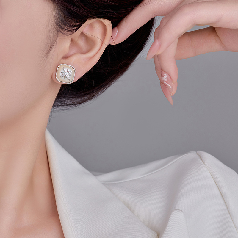 Natural Abalone Octagonal Star-Shaped Women's Earrings Trendy Pendant Stud Earrings Jewelry Accessories