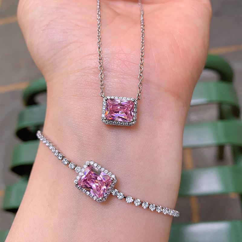 Retro Square Copper Gold Plated Inlay Zircon Women's Bracelets Necklace