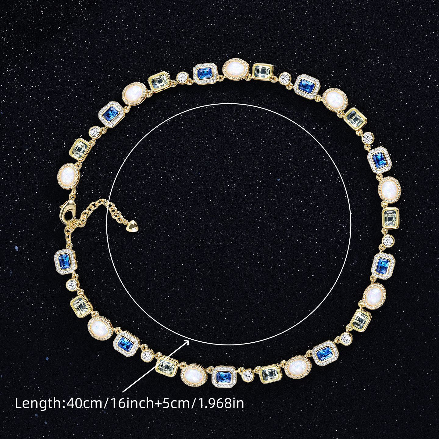 Colorful Gemstone Necklace Women's Fashion Jewelry Zircon Accessory Hip Hop Style Pendant Clavicle Chain Luxury Sensation