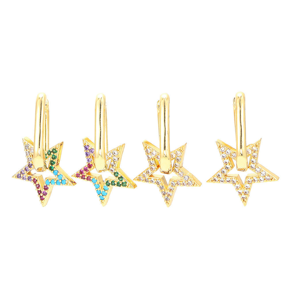 Korean Hollow Five-pointed Star Zircon Earrings Wholesale
