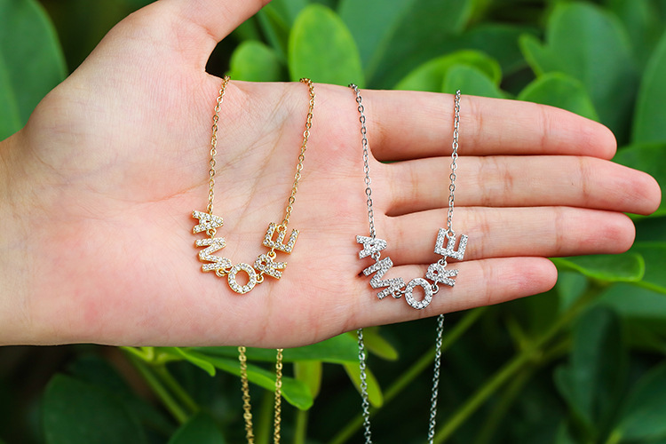 Fashion Zircon English Letters Pendant Clavicle Chain Necklace